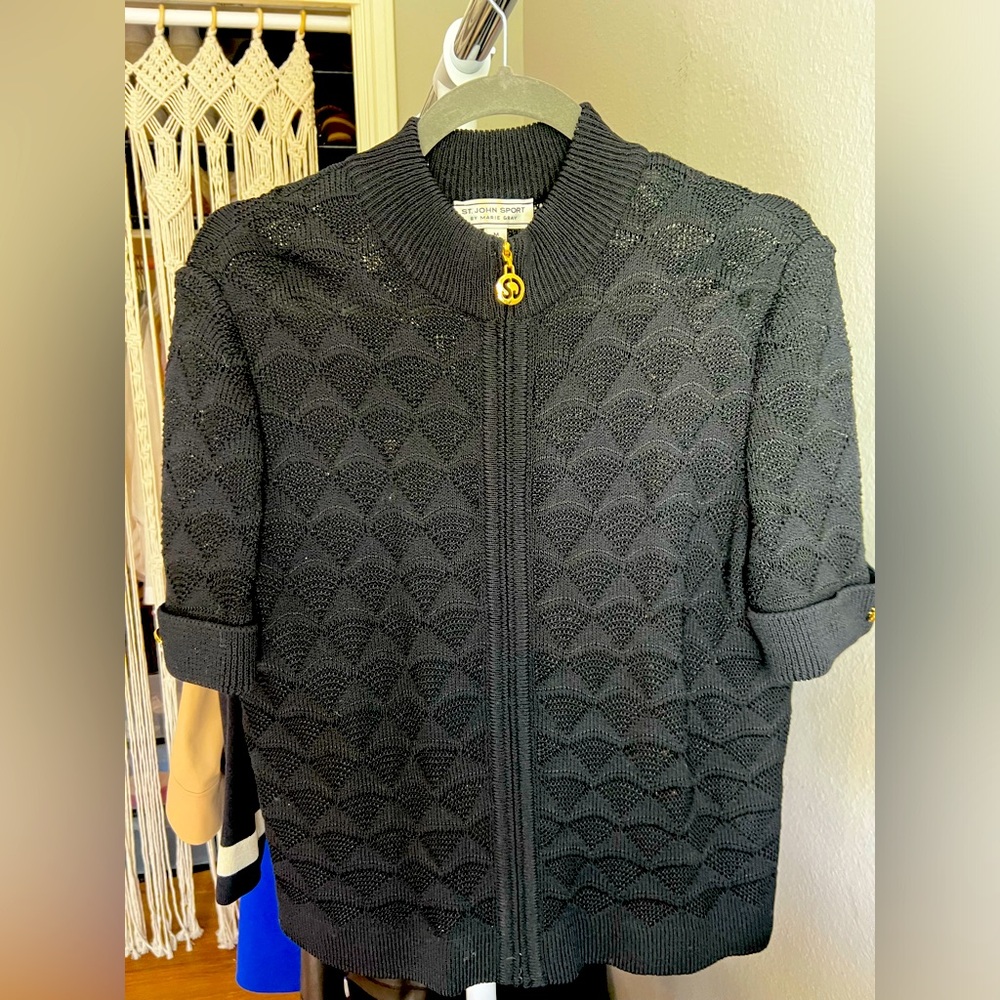 St. John Sport by Marie Gray - knit sweater zipped black with gold details